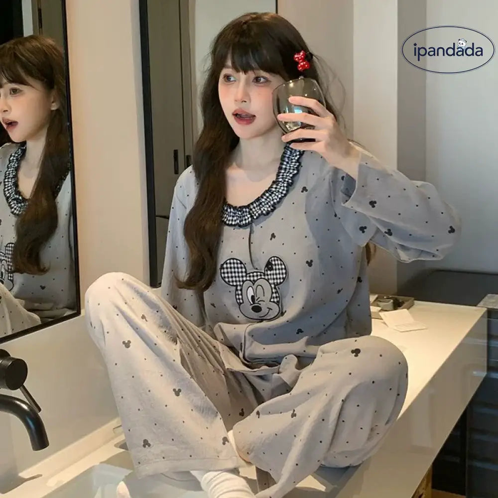 かわいい パジャマ レディース 春 レース 長袖 カートゥーン ミッキー ルームウェア ID4345