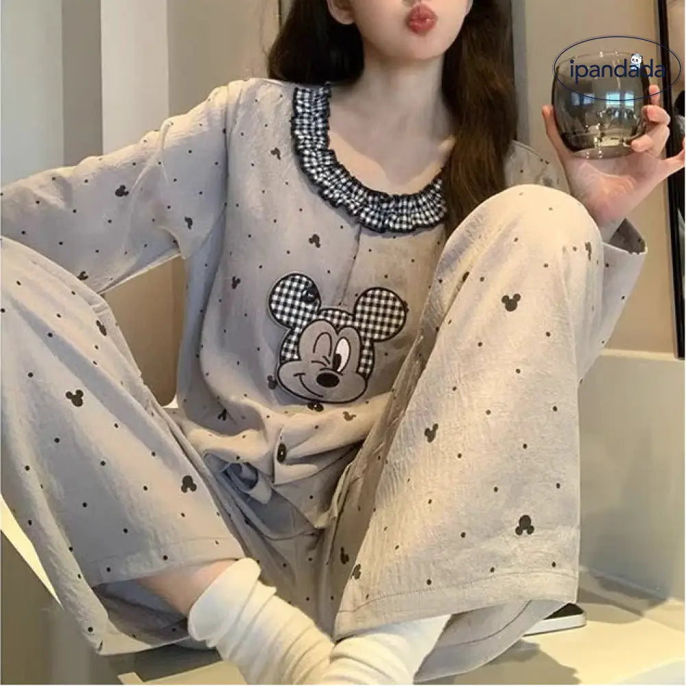 かわいい パジャマ レディース 春 レース 長袖 カートゥーン ミッキー ルームウェア ID4345