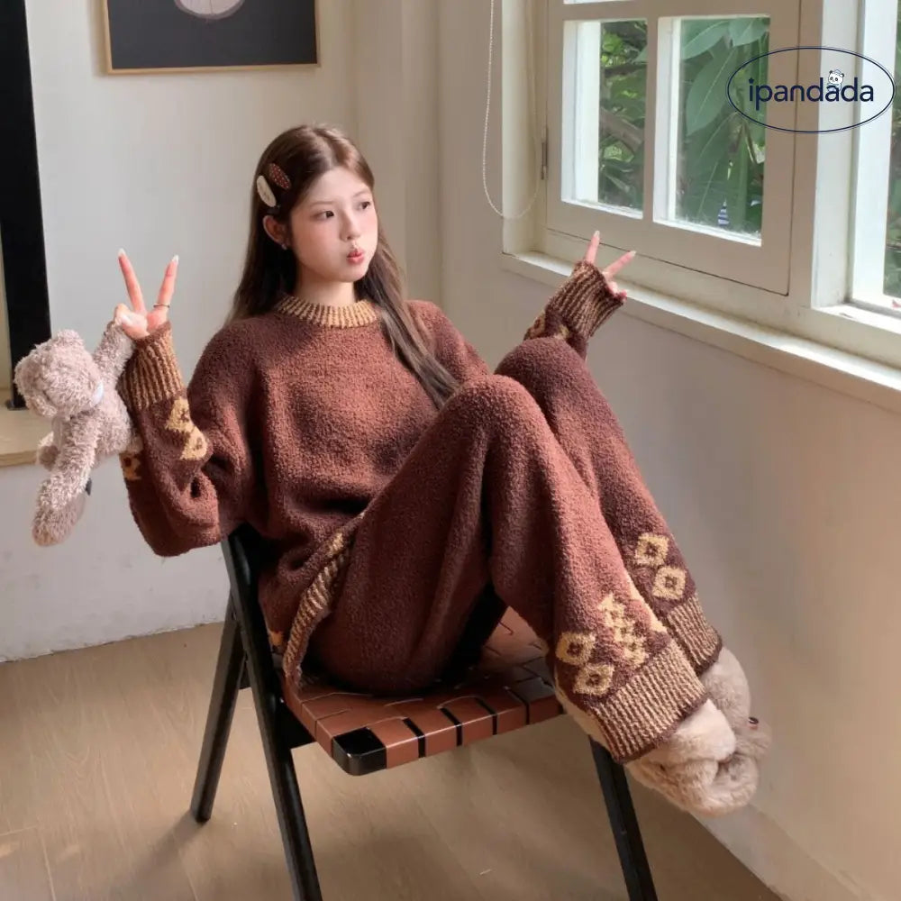 かわいい パジャマ ゆったり プルオーバー ふわふわ 厚手 リラックススタイル 女性用 ルームウェア ID3696