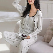 かわいい リボン キャミソール パジャマ レディース もこもこ ルームウェア 上下セット 春秋 長袖 ルームウェア 3点セット 外出可能 ID3878 レディース＞セットアップ