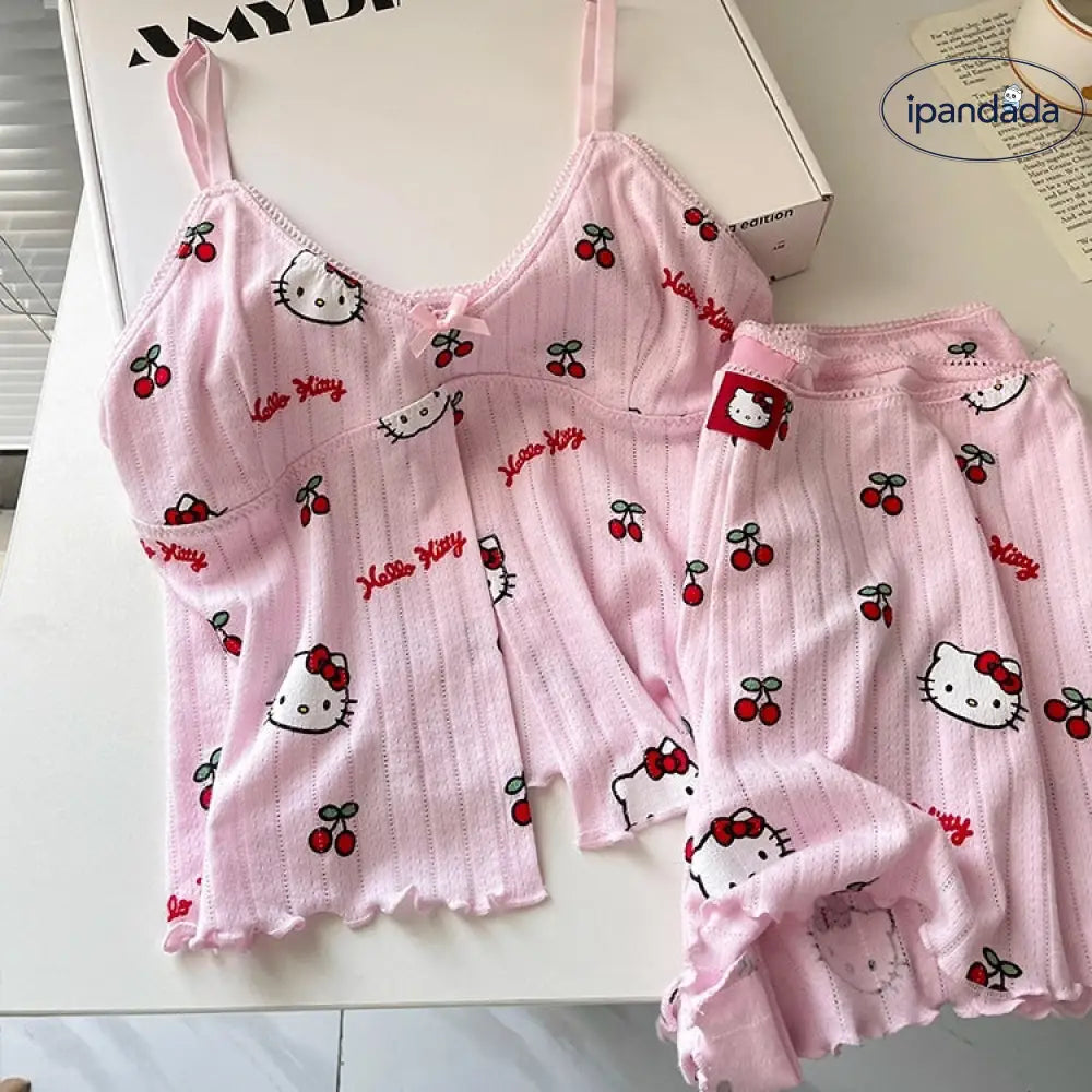 ID1530 かわいい 少女系 スイート ハローキティ ノースリーブ パジャマ レディース 夏 ピュア＆セクシー ショートパンツ ルームウェア インスタ人気 爆売れ 涼感 通気性 着心地良い