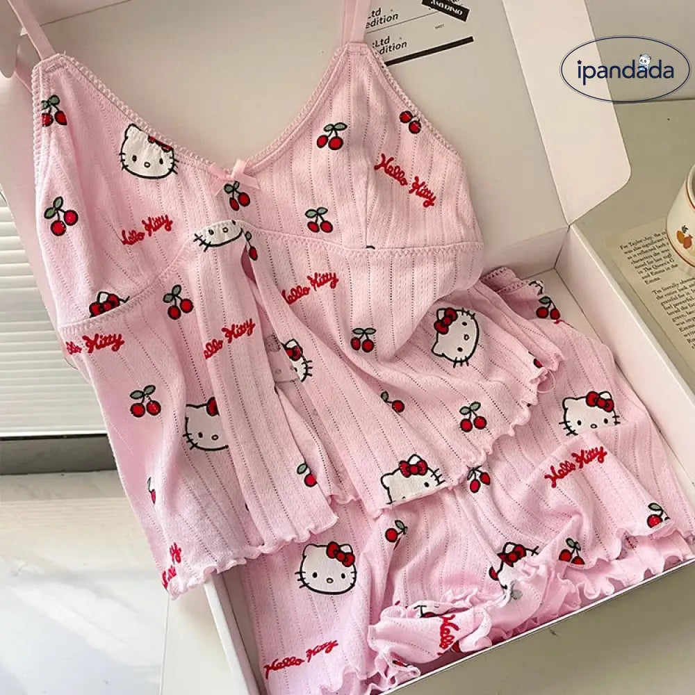 ID1530 かわいい 少女系 スイート ハローキティ ノースリーブ パジャマ レディース 夏 ピュア＆セクシー ショートパンツ ルームウェア インスタ人気 爆売れ 涼感 通気性 着心地良い