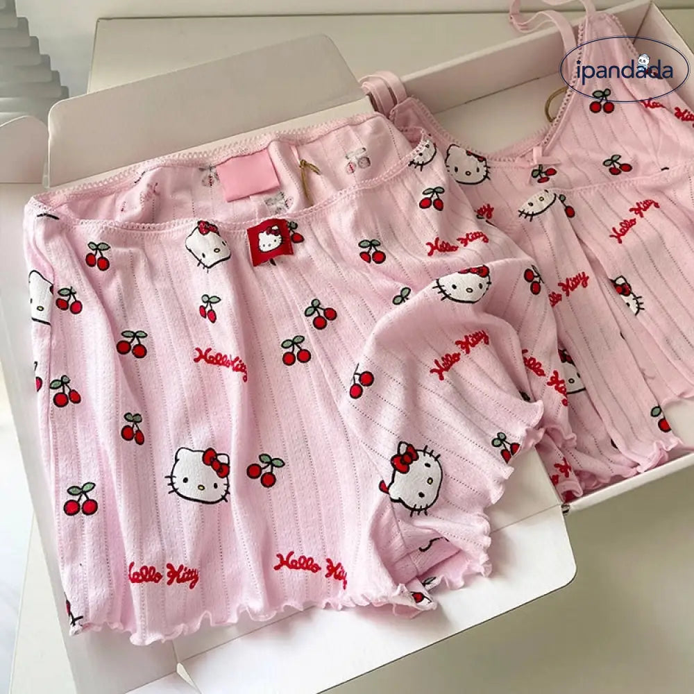 ID1530 かわいい 少女系 スイート ハローキティ ノースリーブ パジャマ レディース 夏 ピュア＆セクシー ショートパンツ ルームウェア インスタ人気 爆売れ 涼感 通気性 着心地良い