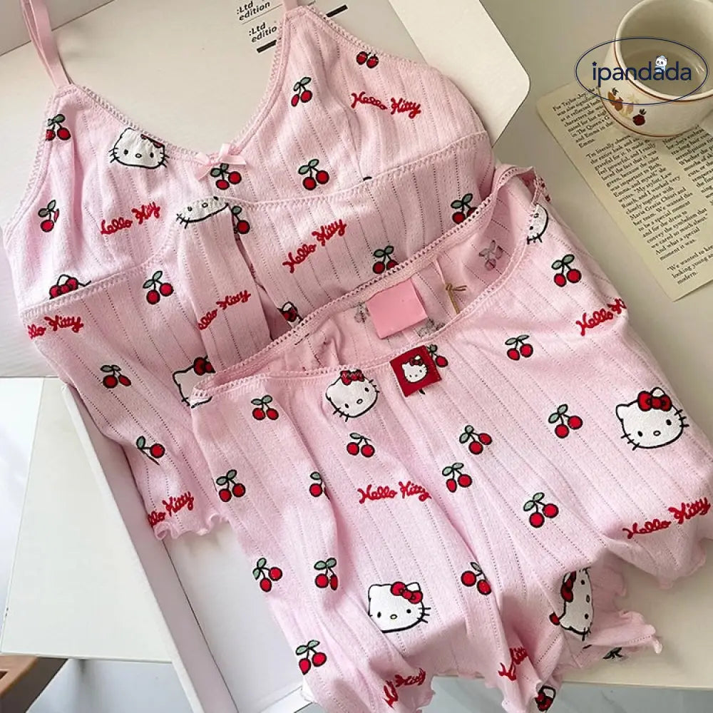 ID1530 かわいい 少女系 スイート ハローキティ ノースリーブ パジャマ レディース 夏 ピュア＆セクシー ショートパンツ ルームウェア インスタ人気 爆売れ 涼感 通気性 着心地良い