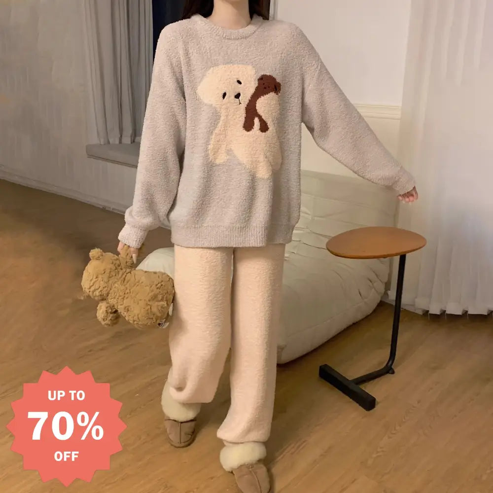 かわいい 小熊 フリース パジャマ レディース 秋冬用 コーラルフリース 冬用 カジュアル かわいい ルームウェア 外出用 ID2630