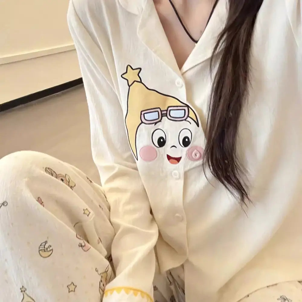 かわいい 長袖 パジャマ レディース 春秋 コットン カーディガン ルームウェア セット ID4334 写真通り / M