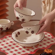 ID1212 かわいいココアビーンズ浮き彫り 陶器食器セット ご飯茶碗・マグカップ・プレート レンジ/食洗機対応 ギフトに最適 インテリア雑貨＞その他