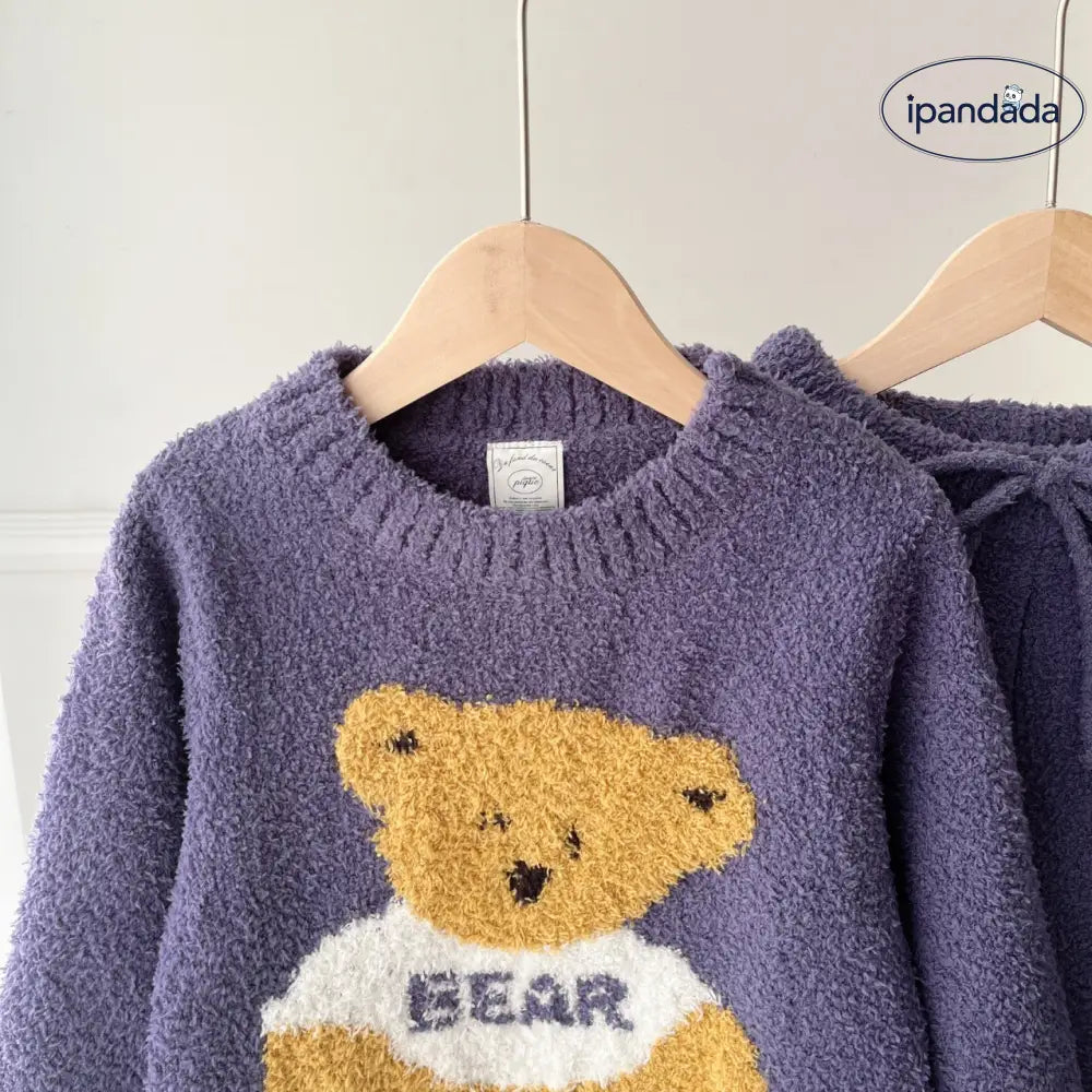 かわいいクマ フリース 秋冬 厚手 子供 男の子 ルームウェア パジャマ セット ID2985