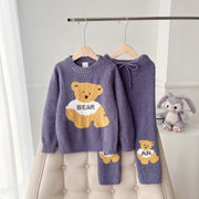 かわいいクマ フリース 秋冬 厚手 子供 男の子 ルームウェア パジャマ セット ID2985 写真通り / XS
