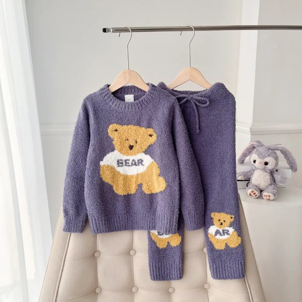 かわいいクマ フリース 秋冬 厚手 子供 男の子 ルームウェア パジャマ セット ID2985 写真通り / XS