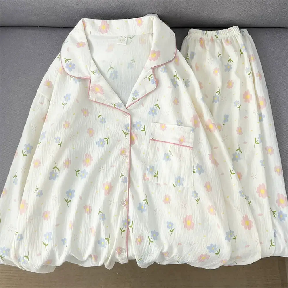 かわいらしい 花柄 パジャマ レディース 長袖 コットンシルク 春秋 綿 大きいサイズ フローラル ハウスウェア セット ID2011