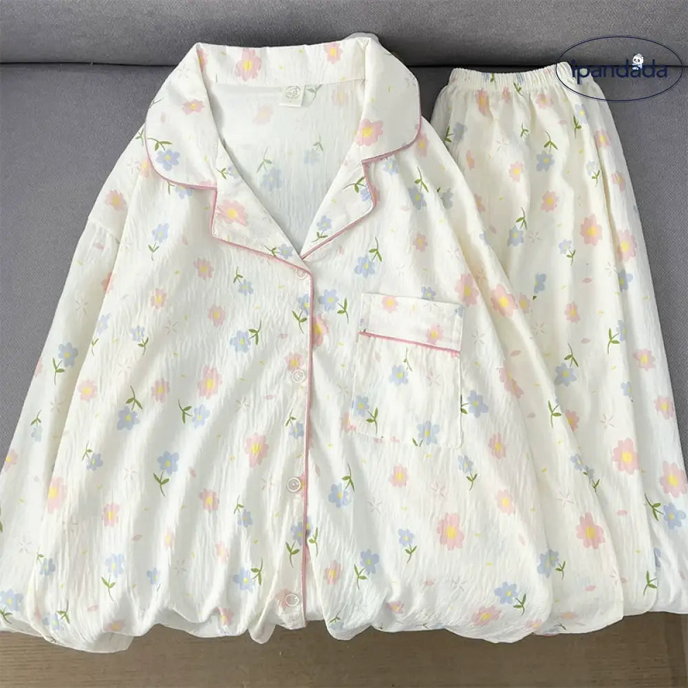 かわいらしい 花柄 パジャマ レディース 長袖 コットンシルク 春秋 綿 大きいサイズ フローラル ハウスウェア セット ID2011 写真通り / M レディース>セットアップ