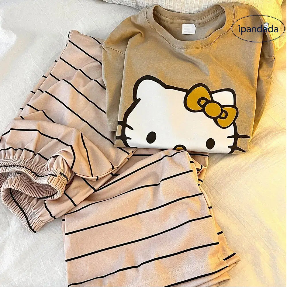 可愛い 半袖 パジャマ レディース 春夏 新作 ストライプ ロングパンツ ルームウェア セット ID4397