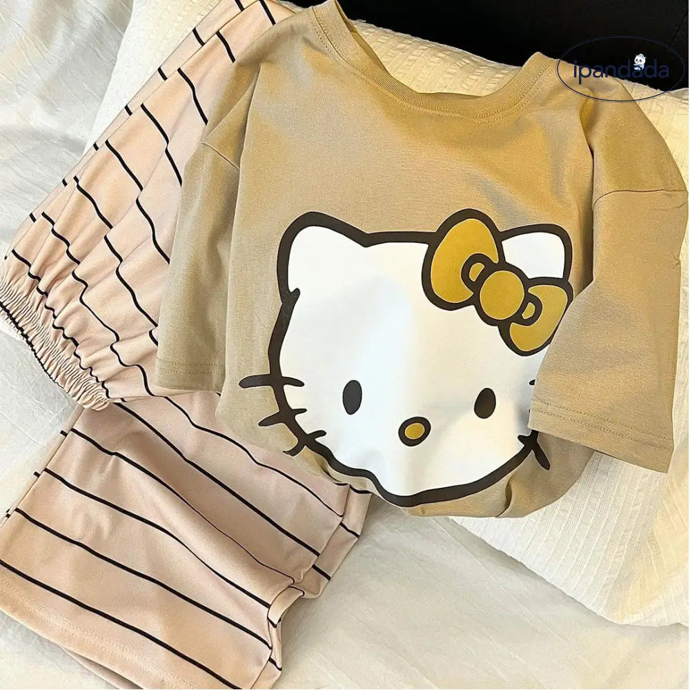 可愛い 半袖 パジャマ レディース 春夏 新作 ストライプ ロングパンツ ルームウェア セット ID4397