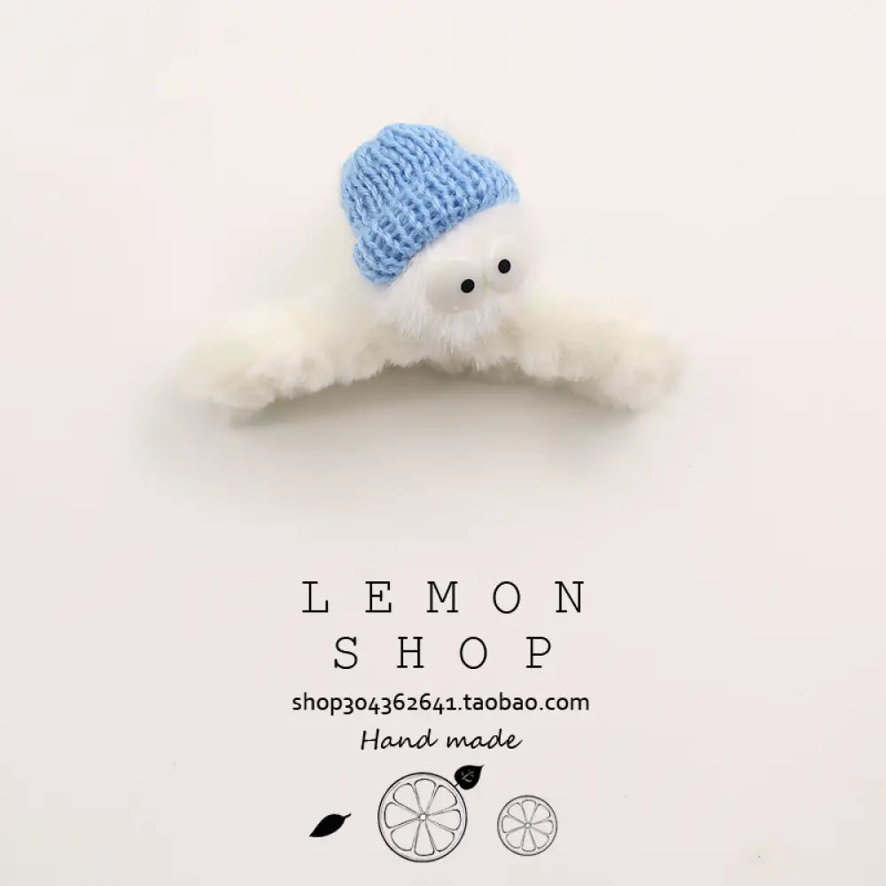 可愛い ファー付き ヘアクリップ 秋冬 新作 高級感 鮫型 クリップ バックヘア ID3275 ホワイト / 11cm