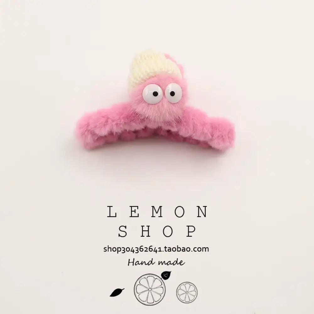 可愛い ファー付き ヘアクリップ 秋冬 新作 高級感 鮫型 クリップ バックヘア ID3275 ピンク / 11cm