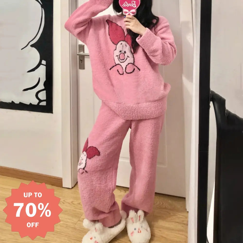 可愛い ガールズ フリース パジャマ 秋冬 新作 厚手 保温 リラックス ロングパンツ セットアップ ID2744