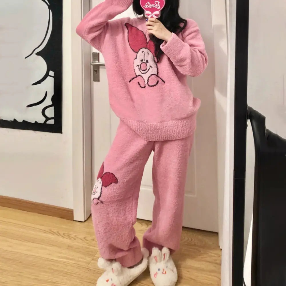 可愛い ガールズ フリース パジャマ 秋冬 新作 厚手 保温 リラックス ロングパンツ セットアップ ID2744