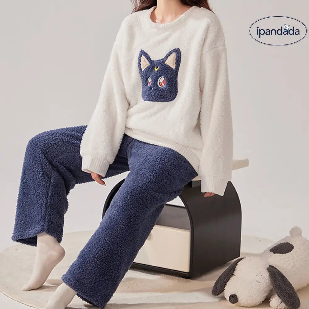 可愛い 猫頭 フリース レディース パジャマ カジュアル 冬用 保温 コーラルフリース ラウンドネック 快適 甜美 ルームウェア セットアップ ID2564