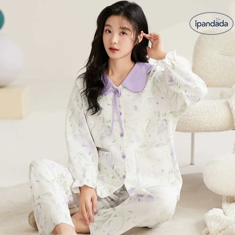 可愛い パジャマ 女性用 春秋 シーズン ピュアコットン レディース 長袖 セット 外出可 春秋の服 部屋着 プリンセス風 ID2325