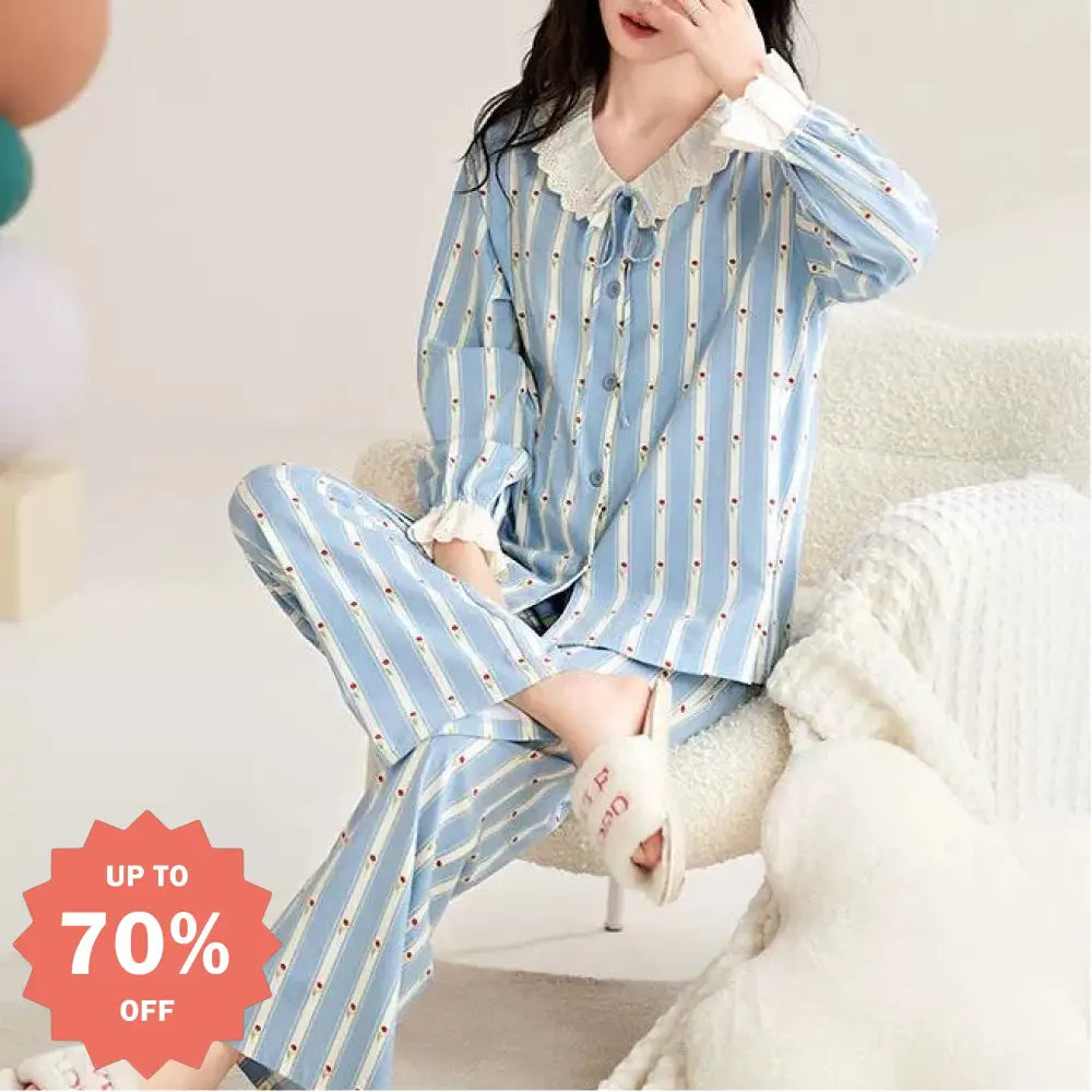 可愛い パジャマ 女性用 春秋 シーズン ピュアコットン レディース 長袖 セット 外出可 春秋の服 部屋着 プリンセス風 ID2325