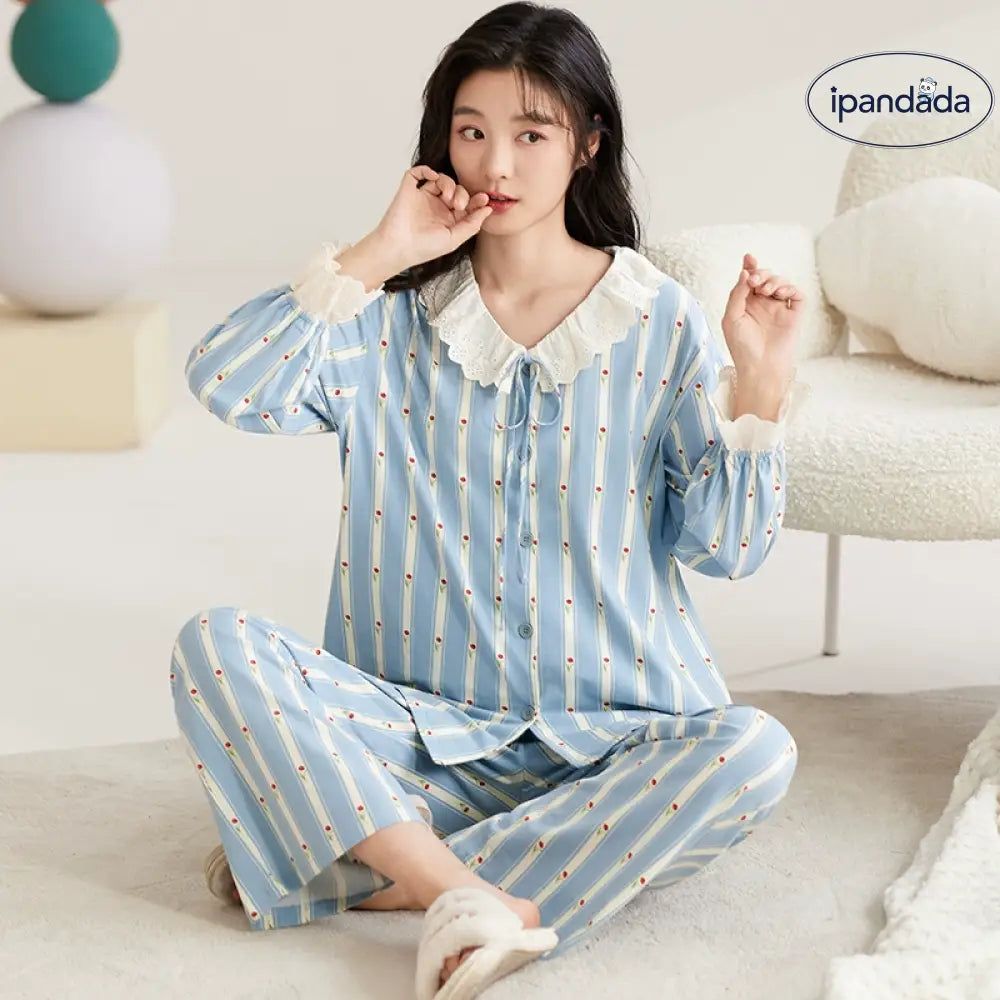 可愛い パジャマ 女性用 春秋 シーズン ピュアコットン レディース 長袖 セット 外出可 春秋の服 部屋着 プリンセス風 ID2325