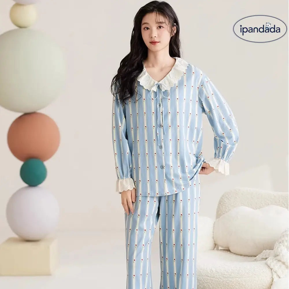 可愛い パジャマ 女性用 春秋 シーズン ピュアコットン レディース 長袖 セット 外出可 春秋の服 部屋着 プリンセス風 ID2325
