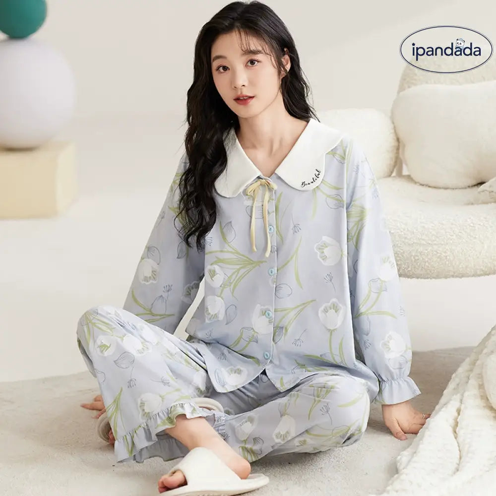可愛い パジャマ 女性用 春秋 シーズン ピュアコットン レディース 長袖 セット 外出可 春秋の服 部屋着 プリンセス風 ID2325