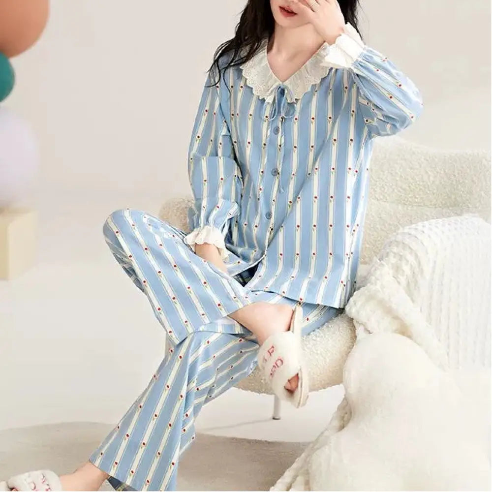 可愛い パジャマ 女性用 春秋 シーズン ピュアコットン レディース 長袖 セット 外出可 春秋の服 部屋着 プリンセス風 ID2325
