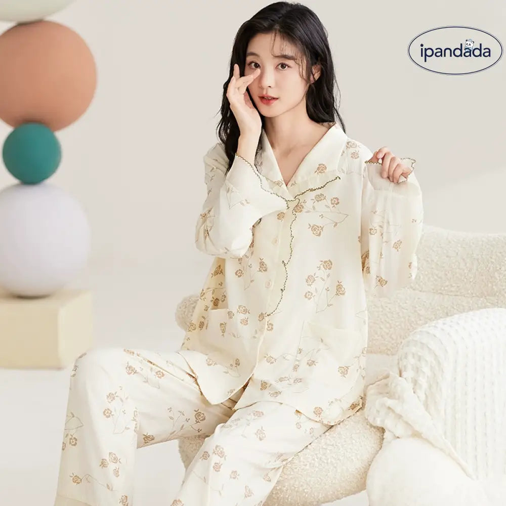 可愛い パジャマ 女性用 春秋 シーズン ピュアコットン レディース 長袖 セット 外出可 春秋の服 部屋着 プリンセス風 ID2325