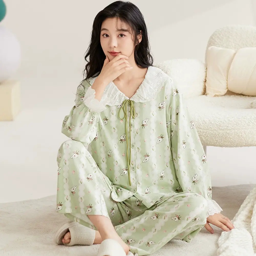 可愛い パジャマ 女性用 春秋 シーズン ピュアコットン レディース 長袖 セット 外出可 春秋の服 部屋着 プリンセス風 ID2325 タイプ⑦ / M レディース＞セットアップ