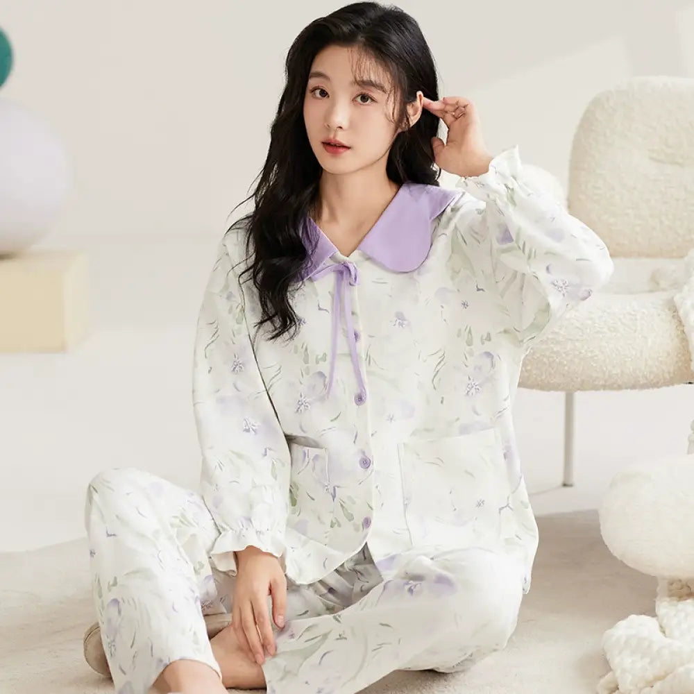 可愛い パジャマ 女性用 春秋 シーズン ピュアコットン レディース 長袖 セット 外出可 春秋の服 部屋着 プリンセス風 ID2325 タイプ⑥ / M レディース＞セットアップ