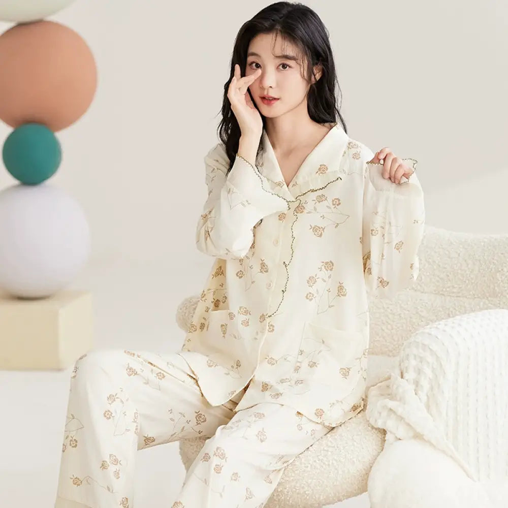 可愛い パジャマ 女性用 春秋 シーズン ピュアコットン レディース 長袖 セット 外出可 春秋の服 部屋着 プリンセス風 ID2325 タイプ④ / M レディース＞セットアップ