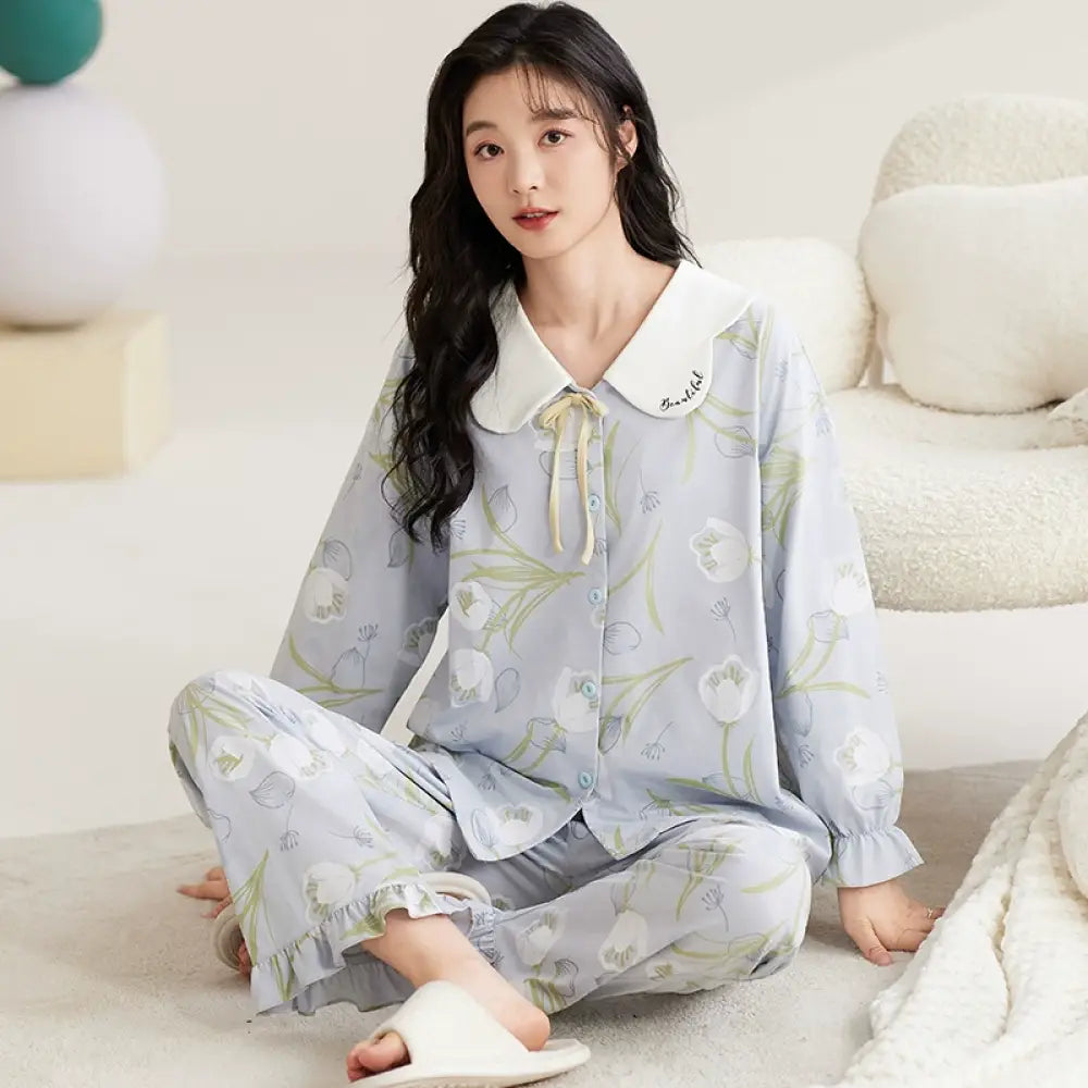 可愛い パジャマ 女性用 春秋 シーズン ピュアコットン レディース 長袖 セット 外出可 春秋の服 部屋着 プリンセス風 ID2325 タイプ③ / M レディース＞セットアップ