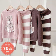 可愛い 親子 子供用 小熊 ふわふわ 厚手 ゆったり ストライプ ルームウェア セット ID3069