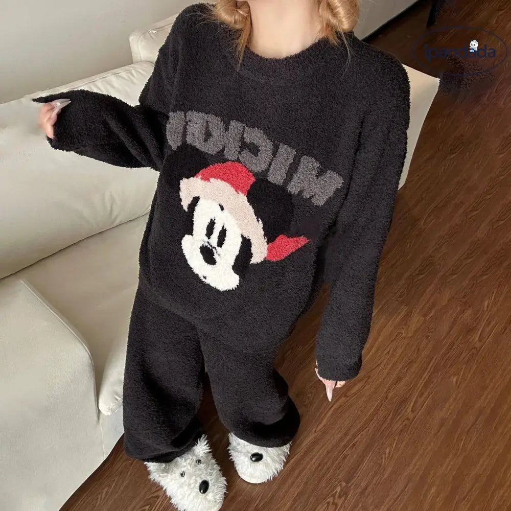 可愛い レディース 新作 コーラルフリース 冬用 刺繍入り 厚手 フリース 保温 ルームウェア セット 冬用 長袖 裏起毛 上下セット レディース ルームウェア 部屋着 ゆったり ID3732 レディース＞セットアップ