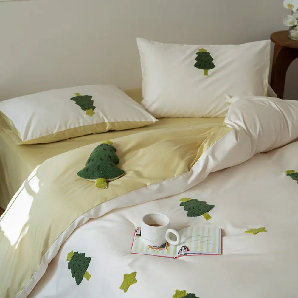 可愛い 四点セット ボックスシーツ ベッドカバー 枕カバー 布団カバー ベッドシーツ カートゥーン 刺繍 ベッドカバー 寝具 おしゃれ 速乾 寝具カバーセット ID4354 タイプ② / フラットシーツ 1.2m