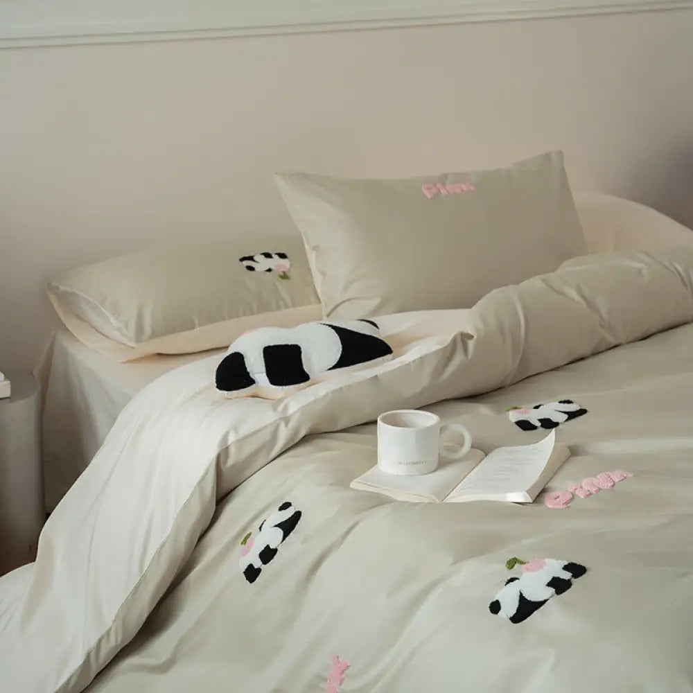 可愛い 四点セット ボックスシーツ ベッドカバー 枕カバー 布団カバー ベッドシーツ カートゥーン 刺繍 ベッドカバー 寝具 おしゃれ 速乾 寝具カバーセット ID4354 タイプ⑤ / フラットシーツ 1.2m