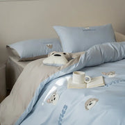 可愛い 四点セット ボックスシーツ ベッドカバー 枕カバー 布団カバー ベッドシーツ カートゥーン 刺繍 ベッドカバー 寝具 おしゃれ 速乾 寝具カバーセット ID4354 タイプ① / フラットシーツ 1.2m