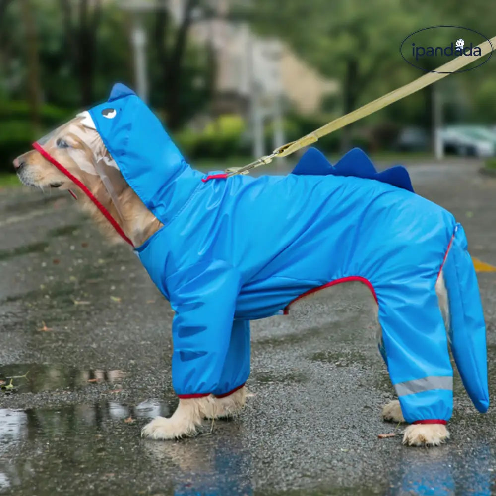 可愛い 中大型犬用レインコート レインポンチョ カッパ 犬用合羽 丸ごと包み お腹開き しっぽカバー付き 4本足 帽子付 雨具 リード穴 小中大型犬服 犬 レインウェア 夜間反射 梅雨対策 雨の日散歩 旅行 お出かけ 撥水 通気 ID2383