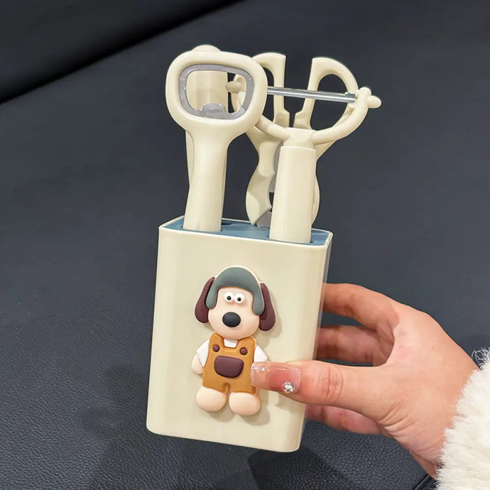 キッチン小物セット ステンレス フルーツナイフ 皮むきナイフ 卵かき器 ハサミ ボトルオープナー 収納付き 家庭用 ID2108 5点セット インテリア雑貨>その他