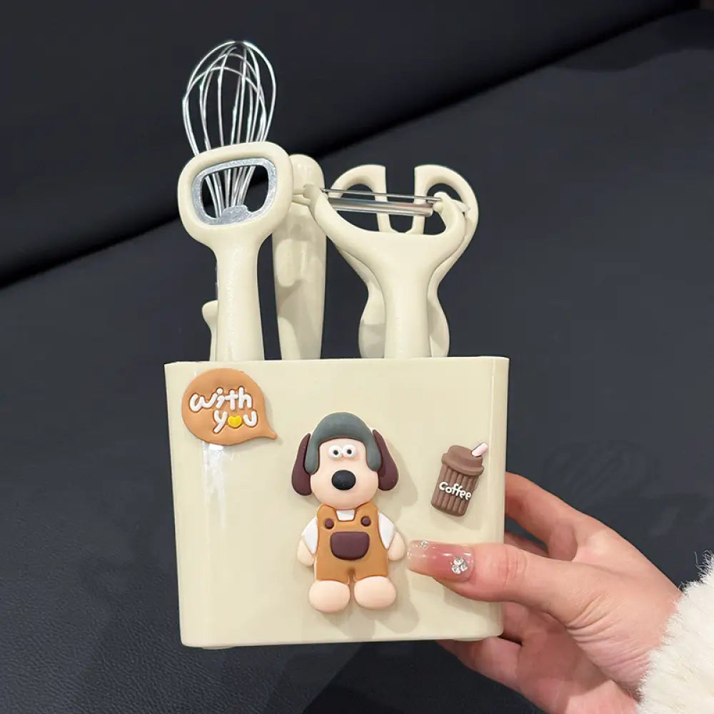 キッチン小物セット ステンレス フルーツナイフ 皮むきナイフ 卵かき器 ハサミ ボトルオープナー 収納付き 家庭用 ID2108 6点セット インテリア雑貨>その他