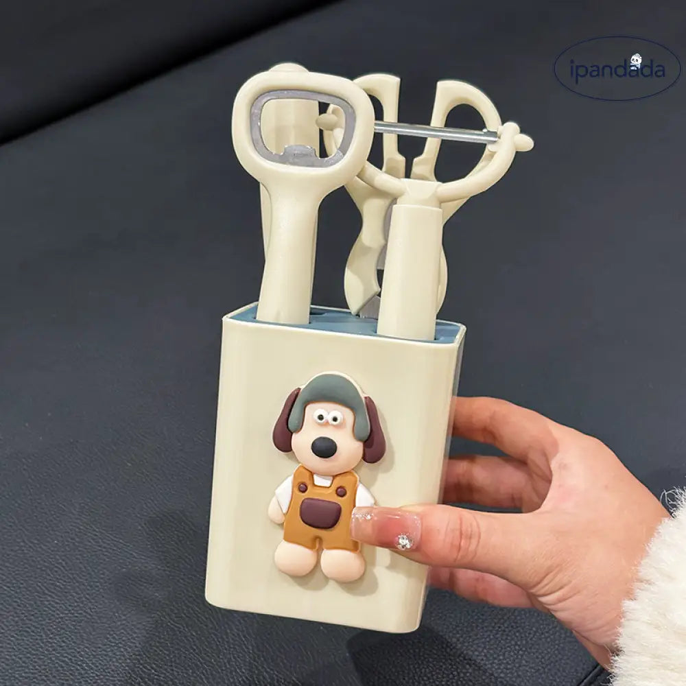 キッチン小物セット ステンレス フルーツナイフ 皮むきナイフ 卵かき器 ハサミ ボトルオープナー 収納付き 家庭用 ID2108