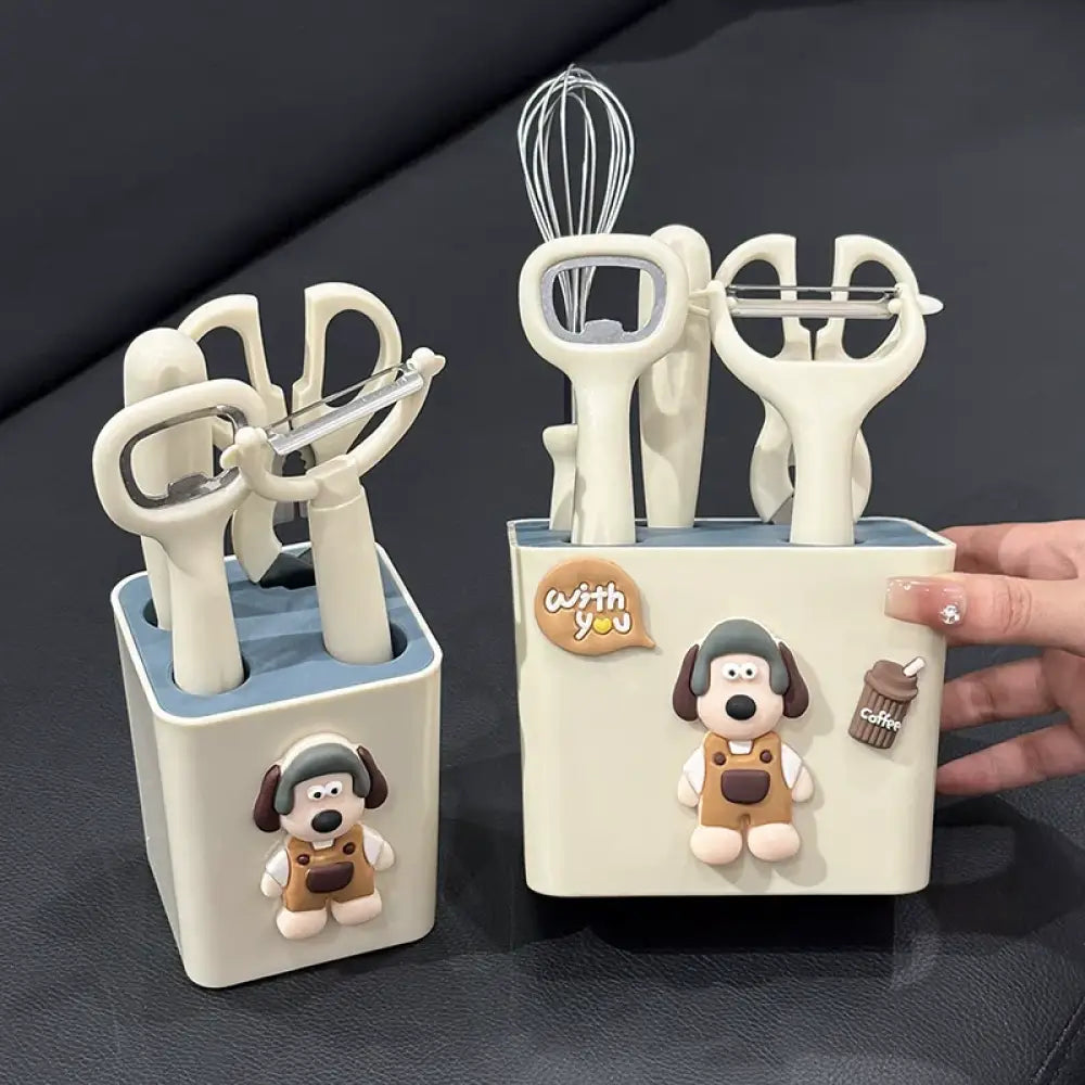 キッチン小物セット ステンレス フルーツナイフ 皮むきナイフ 卵かき器 ハサミ ボトルオープナー 収納付き 家庭用 ID2108