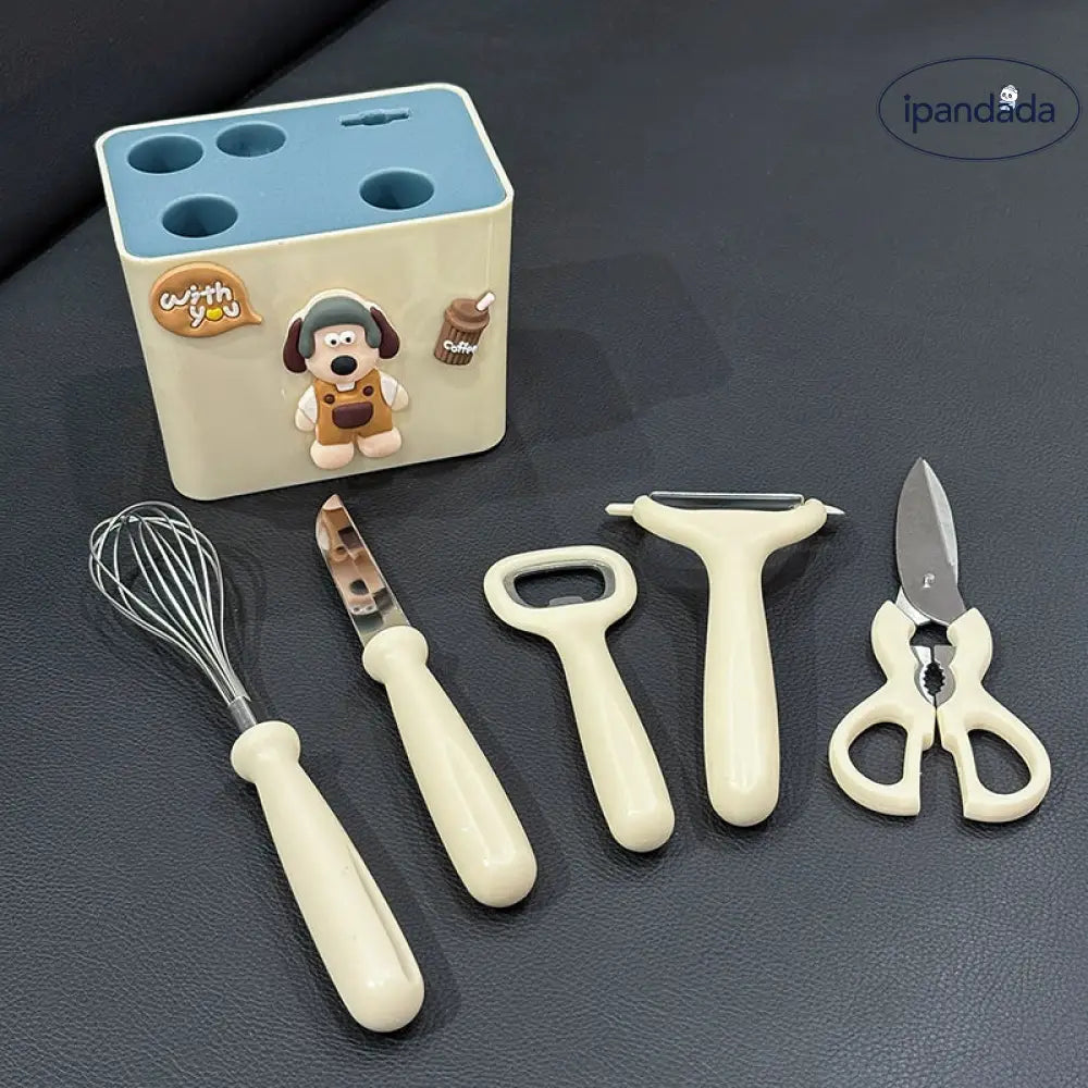 キッチン小物セット ステンレス フルーツナイフ 皮むきナイフ 卵かき器 ハサミ ボトルオープナー 収納付き 家庭用 ID2108
