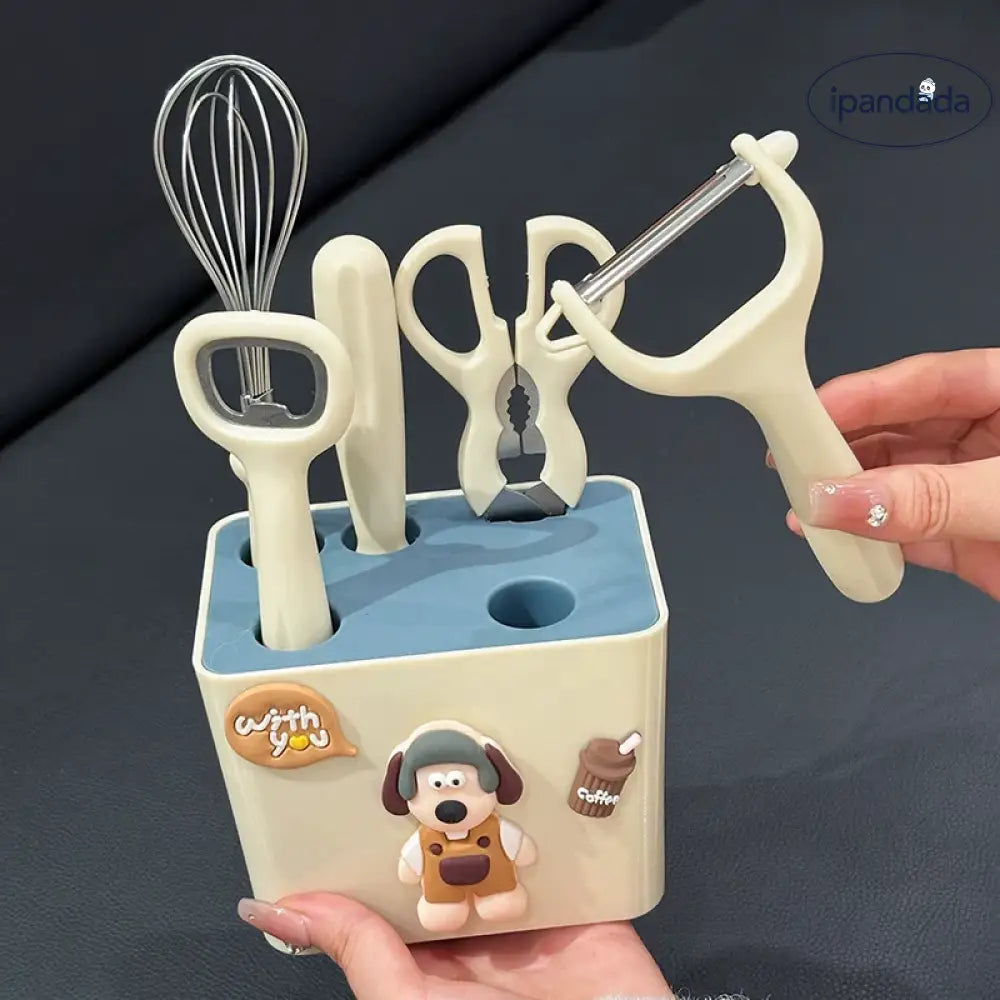 キッチン小物セット ステンレス フルーツナイフ 皮むきナイフ 卵かき器 ハサミ ボトルオープナー 収納付き 家庭用 ID2108