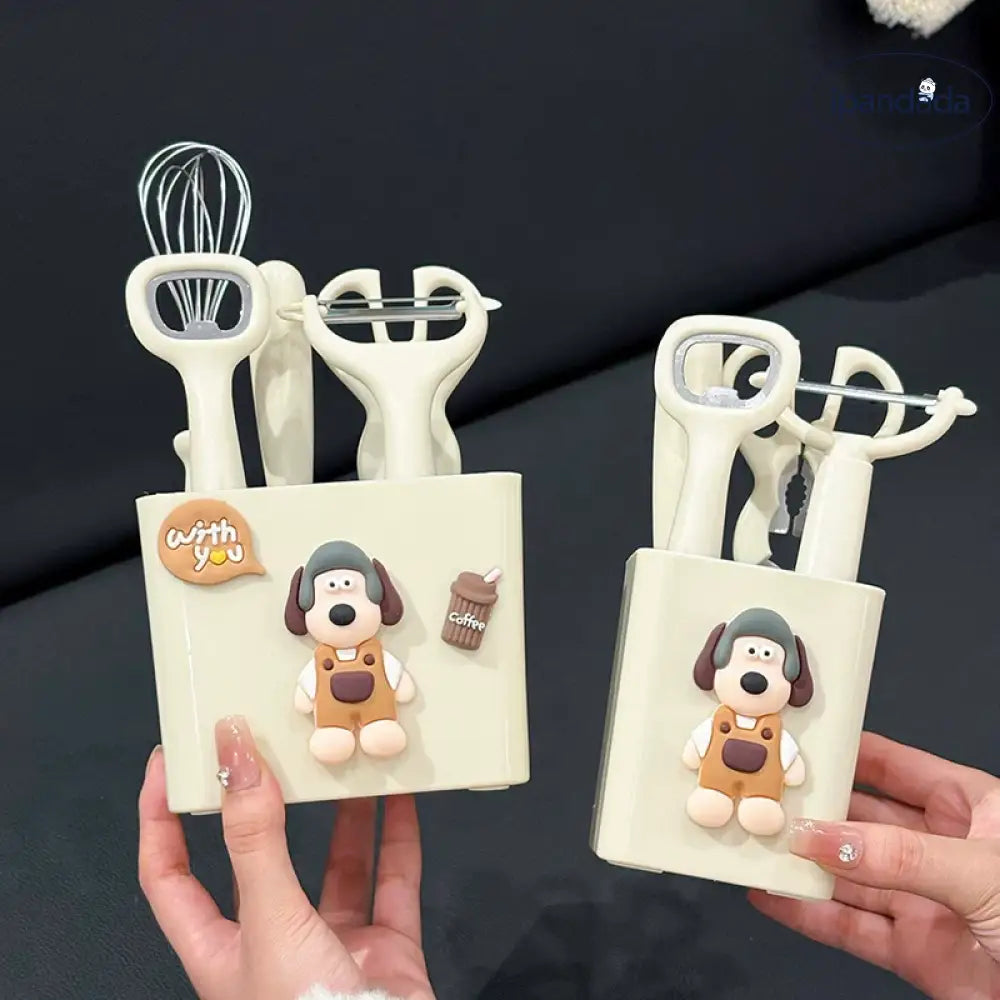 キッチン小物セット ステンレス フルーツナイフ 皮むきナイフ 卵かき器 ハサミ ボトルオープナー 収納付き 家庭用 ID2108