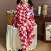 キティ チェック パジャマ セット 韓国風 女の子 キッズ ルームウェア 子供 ベビー 春秋 キャラクター 長袖 2点セット ID4019