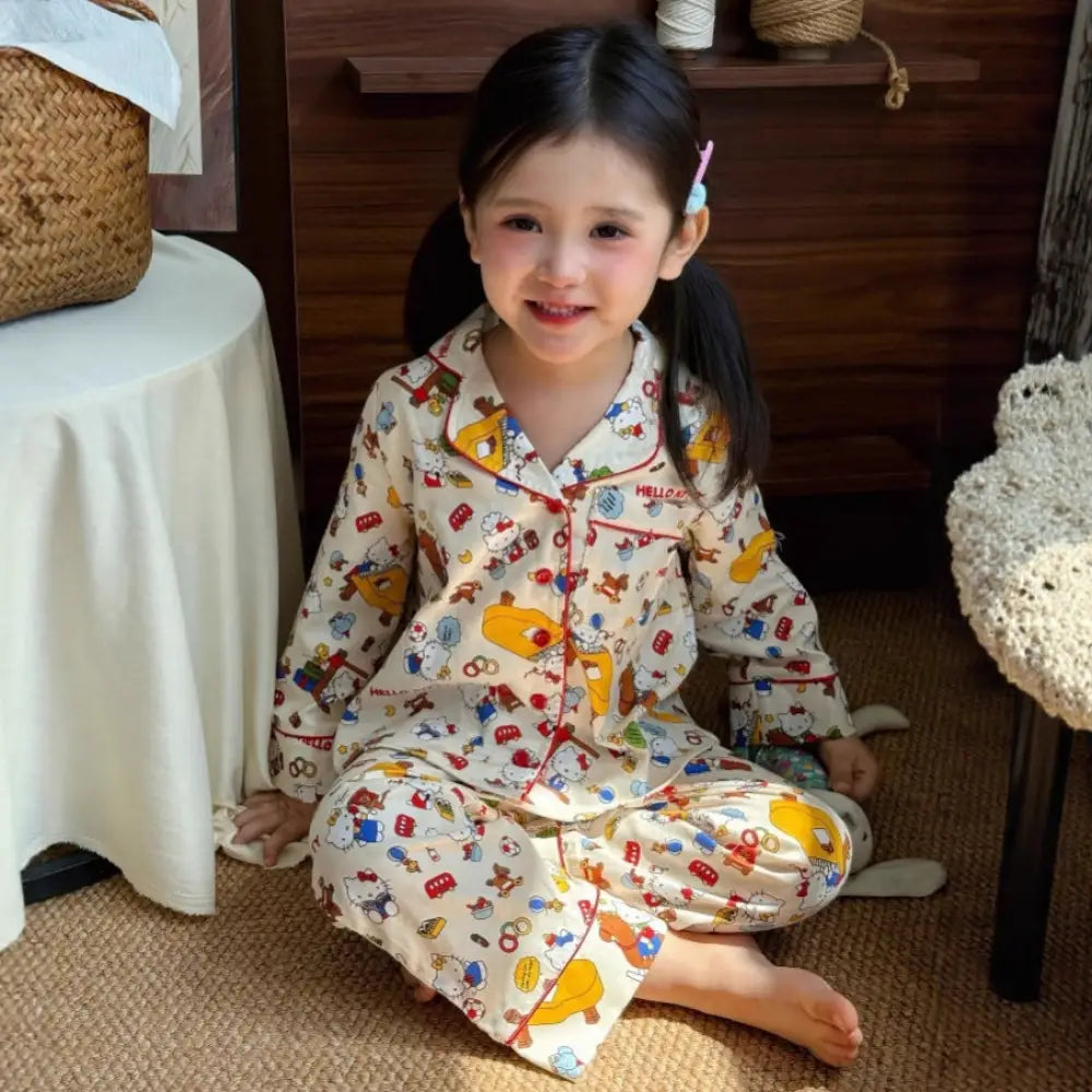 キティ チェック パジャマ セット 韓国風 女の子 キッズ ルームウェア 子供 ベビー 春秋 キャラクター 長袖 2点セット ID4019 タイプ② / 110cm