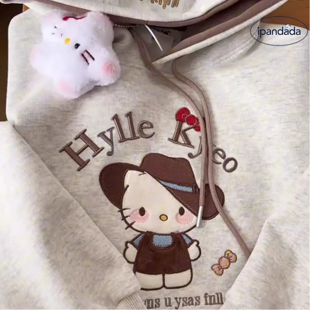 キティ 刺繍 パーカー 女の子 韓国風 長袖 アウター キッズ かわいい 外出着 フード付き トップス 薄手 ID4022